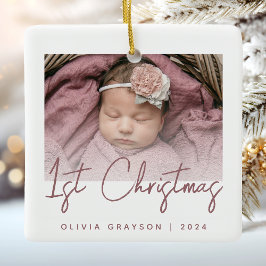 Adorno De Cerámica Primer guión de Rosa navideño de bebé fotográfico
