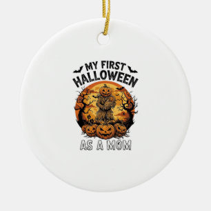 Adorno De Cerámica Primer Halloween como mamá calabaza espantapájaros