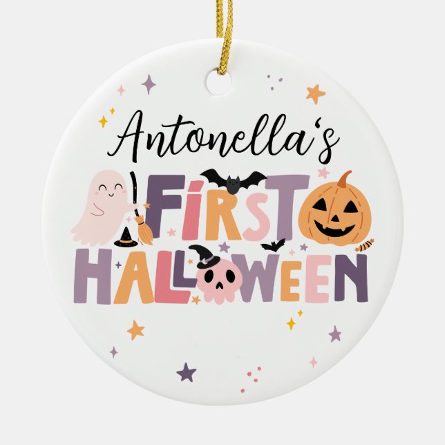 Adorno De Cerámica Primer Halloween del bebé personalizado (Frente)