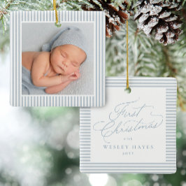 Adorno De Cerámica Primer marco de tela rayada de Navidad lindo foto