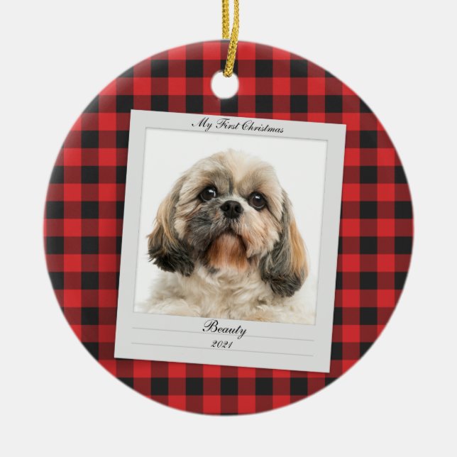 Adorno De Cerámica Primer Mascota de fotografía de perro de Navidad N (Frente)