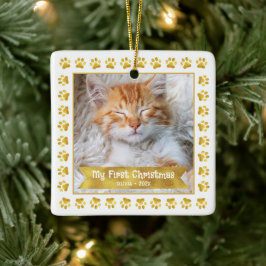 Adorno De Cerámica Primer Mascota de Navidad Kitten Photo Gold Paws P