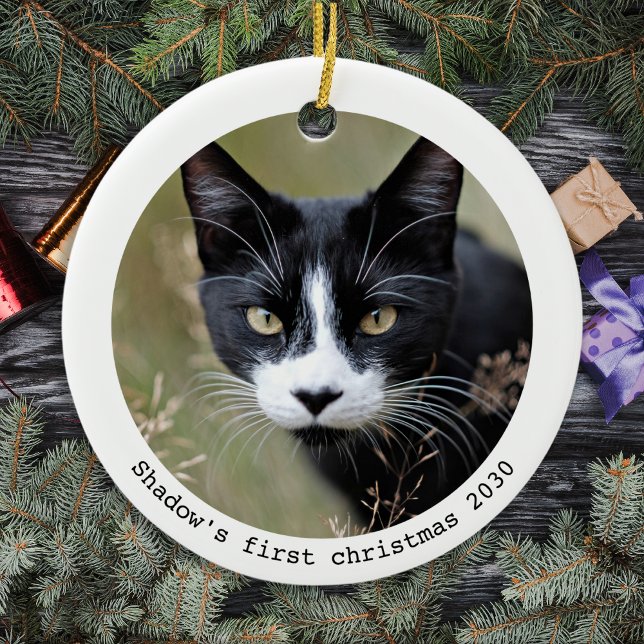 Adorno De Cerámica Primer Mascota personalizado de Navidad Cat Kitten (Subido por el creador)