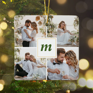 Adorno De Cerámica Primer Monograma de Nochebuena Pareja Casada