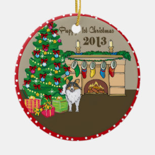Adorno De Cerámica Primer navidad 2013 de Sheltie Puppys
