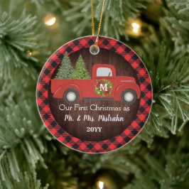 Adorno De Cerámica Primer Navidad Casados Camioneta Cuadros Sr. Sra.