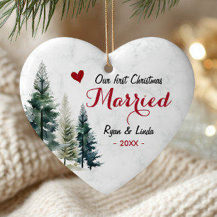Adorno De Cerámica Primer Navidad casados elegante forma de corazón