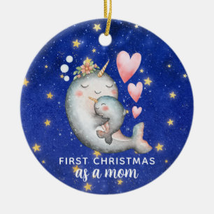 Adorno De Cerámica Primer Navidad como mamá narval ballena personaliz
