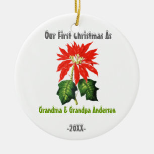 Adorno De Cerámica Primer navidad como Poinsettia del abuelo de la
