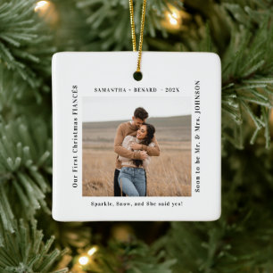 Adorno De Cerámica Primer Navidad como prometidos Foto de pareja