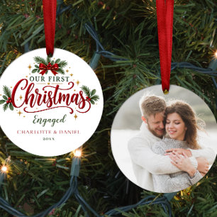 Adorno De Cerámica Primer Navidad comprometidos Foto Personalizada