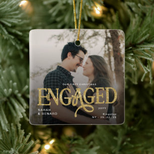 Adorno De Cerámica Primer Navidad comprometidos Parejas chic 2 fotos