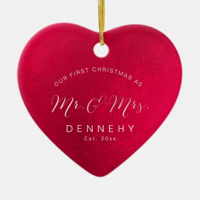 Adorno De Cerámica Primer Navidad Corazón Cerámico, Rojo Irisado (Frente)