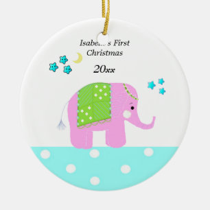 Adorno De Cerámica Primer Navidad de bebé elefante indio rosa
