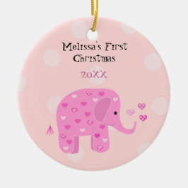 Adorno De Cerámica Primer Navidad de Bebé Elefante Rosa