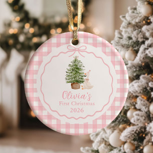 Adorno De Cerámica Primer Navidad de Bebé Niña Silly Goose Rosa 