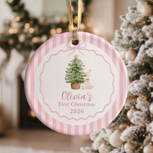 Adorno De Cerámica Primer Navidad de Bebé Niña Silly Goose Rosa