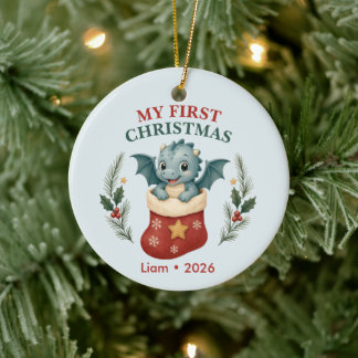 Adorno De Cerámica Primer Navidad de bebé niño personalizado con drag
