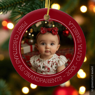 Adorno De Cerámica Primer Navidad de los abuelos con el nieto Foto de