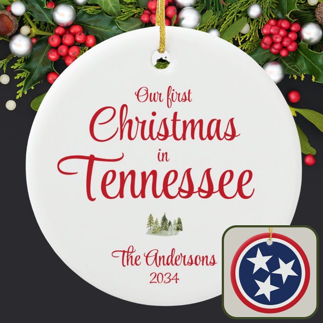 Adorno De Cerámica Primer Navidad de Tennessee TN Año Rojo Keepsake (Subido por el creador)