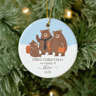 Adorno De Cerámica Primer Navidad de un Oso como Familia de 3