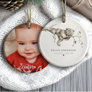 Adorno De Cerámica Primer Navidad del Bebé Acuarela Foto del Osito de