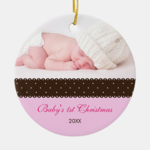 Adorno De Cerámica Primer Navidad del bebé - Cinta (rosa)