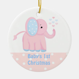 Adorno De Cerámica Primer Navidad del Bebé Elefante Rosa Dulce