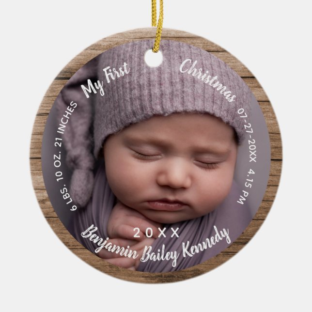 Adorno De Cerámica Primer Navidad del bebé Fotos Nacimientos Estadíst (Frente)