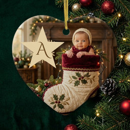 Adorno De Cerámica Primer Navidad del Bebé Monograma Foto Caprichosa