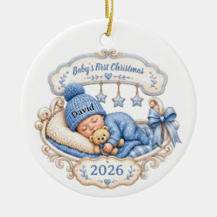 Adorno De Cerámica Primer Navidad del Bebé Niño Ornamenta con Nombre