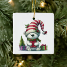 Primer Navidad del bebé Oso Polar Texto Verde
