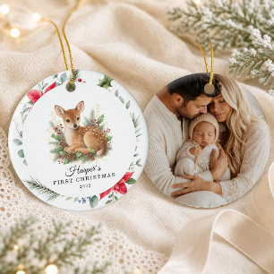 Adorno De Cerámica Primer Navidad del bebé personalizada Ciervo