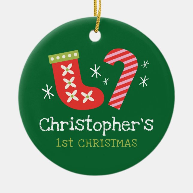 Adorno De Cerámica Primer Navidad del bebé personalizado (Frente)