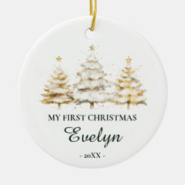 Adorno De Cerámica Primer Navidad del bebé personalizado, Blanco