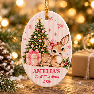 Adorno De Cerámica Primer Navidad del bebé personalizado Ciervo