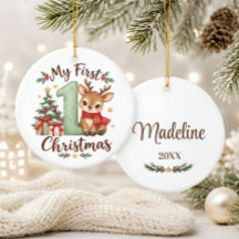 Primer Navidad del bebé Reno Verde Salvia