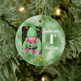 Adorno De Cerámica Primer Navidad del bebé, una ronda fotográfica