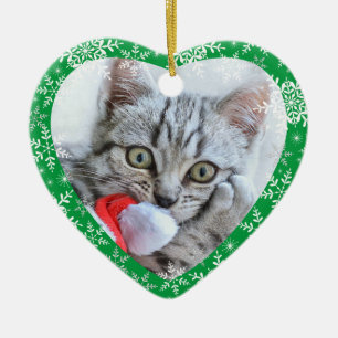 Adorno De Cerámica Primer Navidad del Gato Copos de Nieve Brillantes 