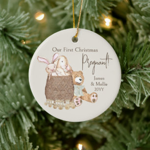 Adorno De Cerámica Primer Navidad Embarazada Oso de Peluche Foto Pers