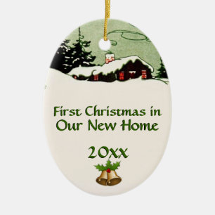 Adorno De Cerámica Primer navidad en nueva cabina del país de oríge