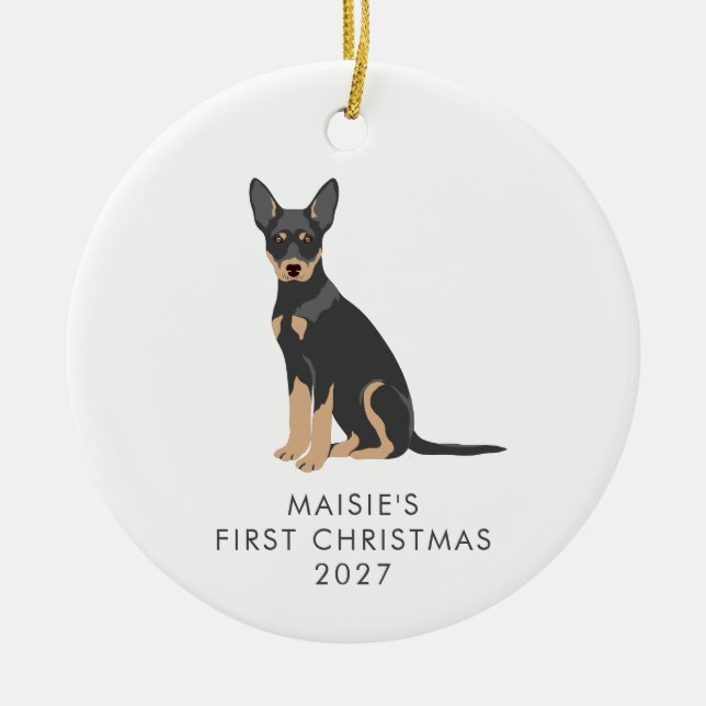 Adorno De Cerámica Primer Navidad personalizada del perro Kelpie aust (Frente)