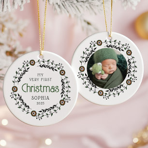 Adorno De Cerámica Primer Navidad Personalizada Foto Bebé Nórdica