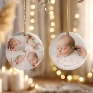 Adorno De Cerámica Primer Navidad Personalizado de Bebé con 5 Fotos e