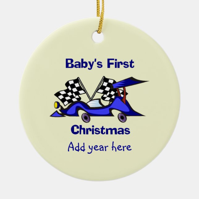 Adorno De Cerámica Primer navidad Racecar de Babys (Frente)