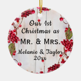 Adorno De Cerámica Primer Navidad Rustic Mr & Mrs Photo