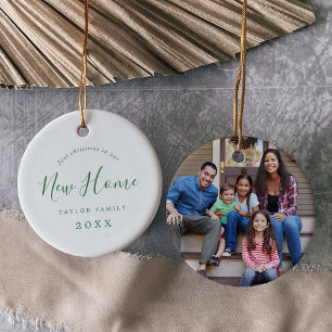 Adorno De Cerámica Primer Navidad Verde Mínimo En Nuestra Nueva Foto