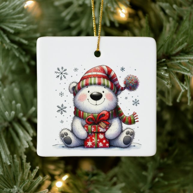 Adorno De Cerámica Primer oso caprichoso de Navidad personalizado (Árbol)