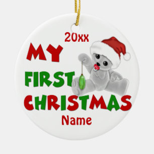 Adorno De Cerámica Primer oso del navidad de Babys personalizado