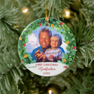 Adorno De Cerámica Primer padrino de Navidad personalizado